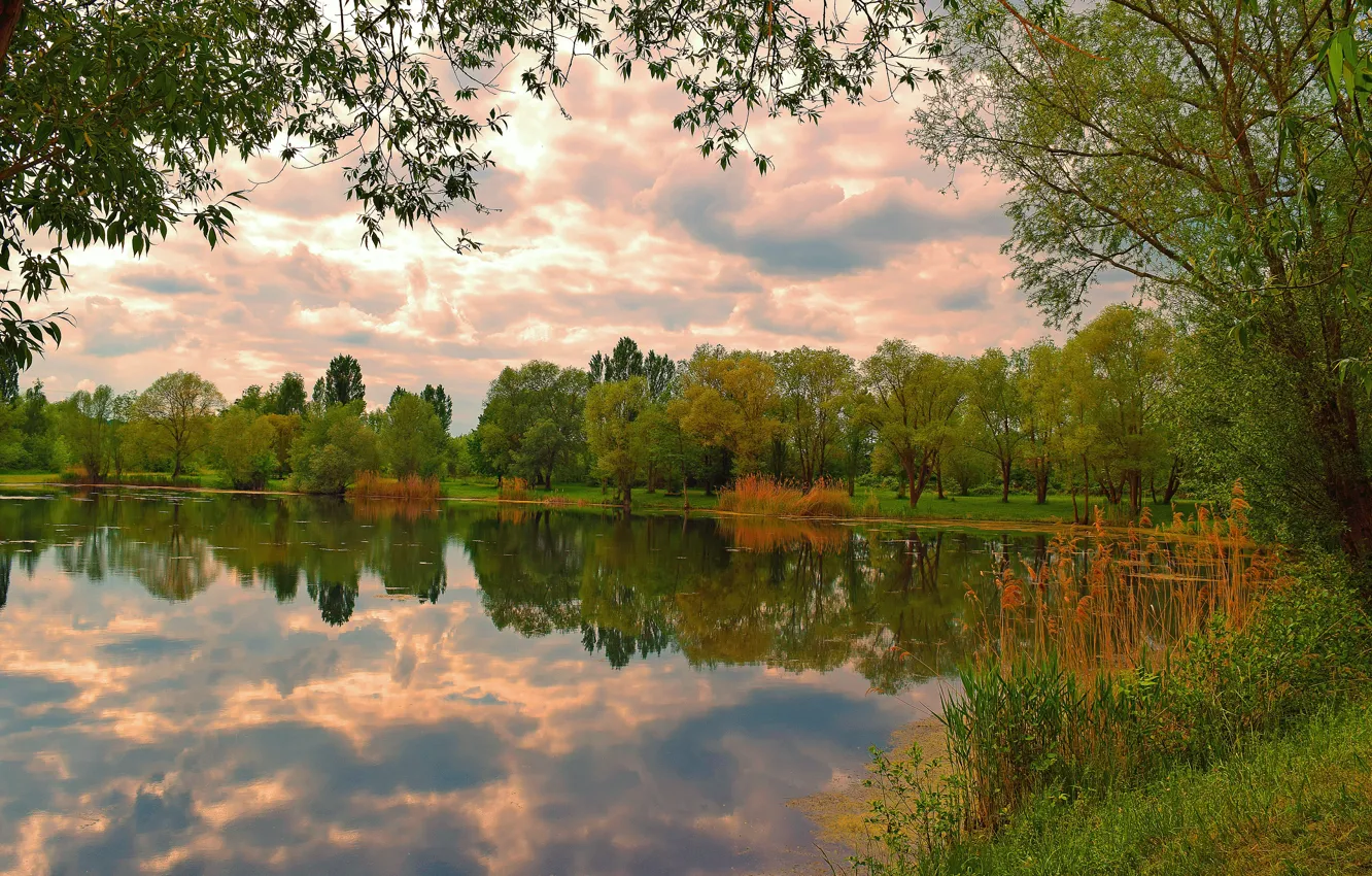 Фото обои небо, отражения, деревья, озеро, Осень, sky, trees, autumn