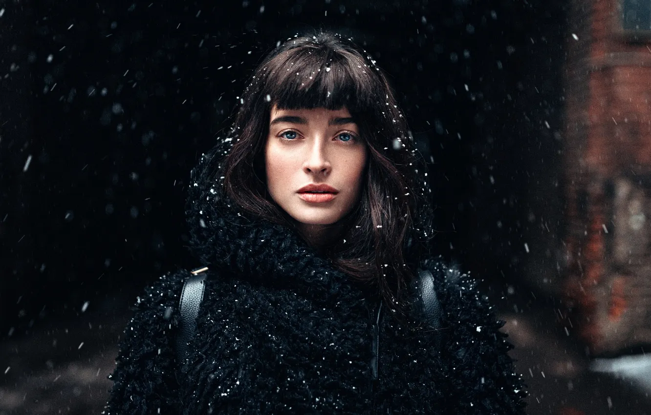 Фото обои снег, портрет, Наташа, Георгий Чернядьев