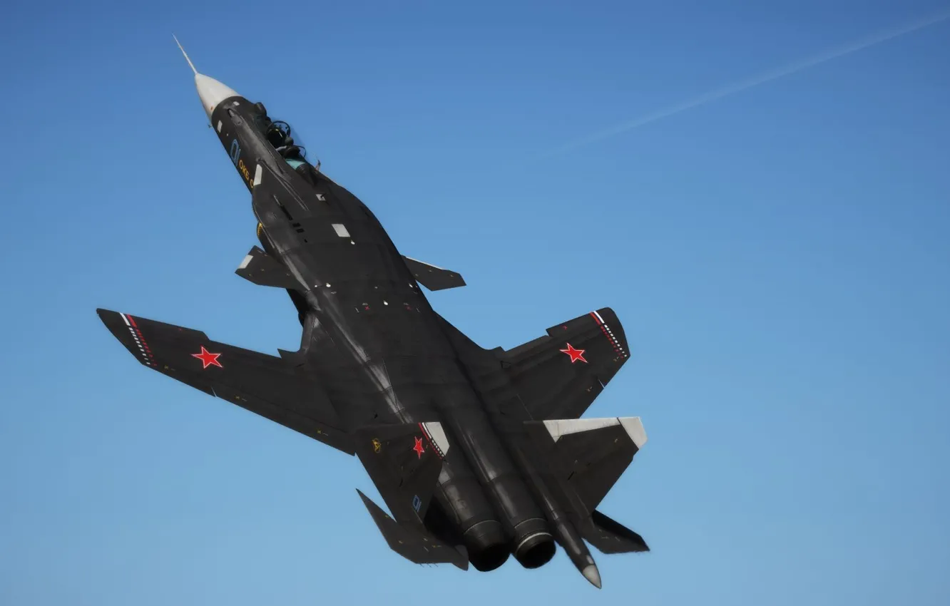 Фото обои Небо, Истребитель, Россия, ВВС, Самолёт, Сухой, Су-47, Беркут