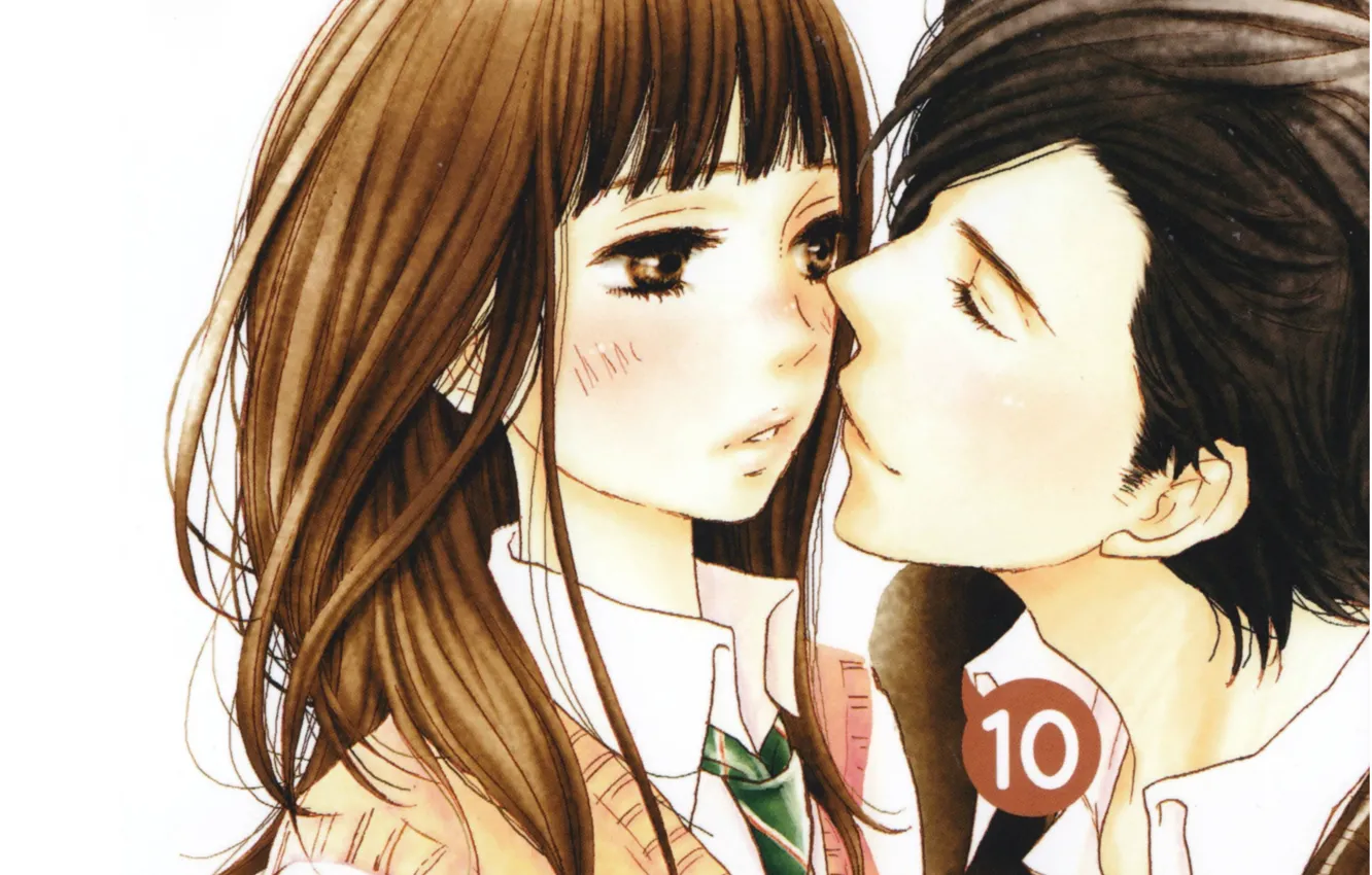 Фото обои любовь, пара, галстук, румянец, art, школьники, почти поцелуй, kanae hazuki