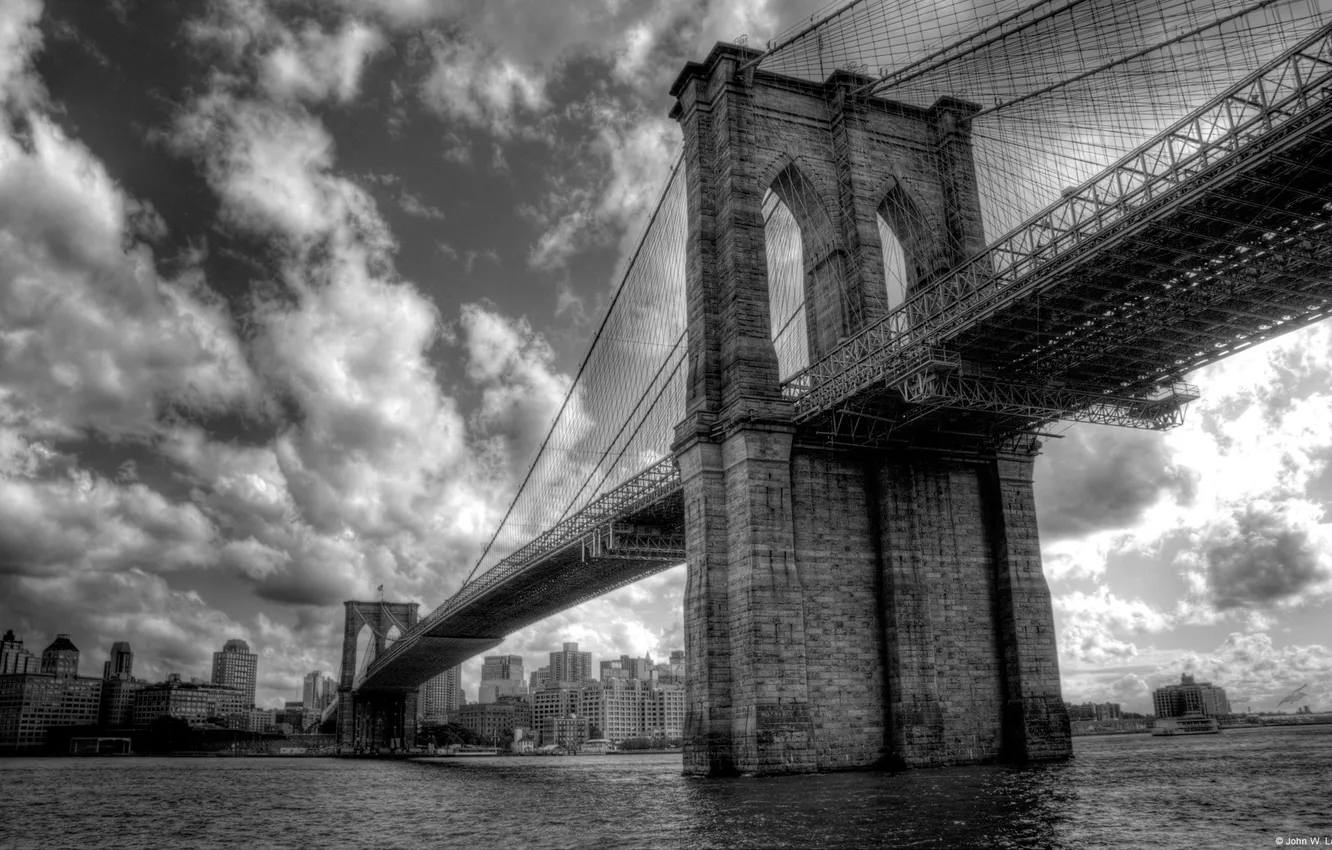 Фото обои city, город, река, Нью-Йорк, Бруклинский мост, river, New York, Brooklyn Bridge