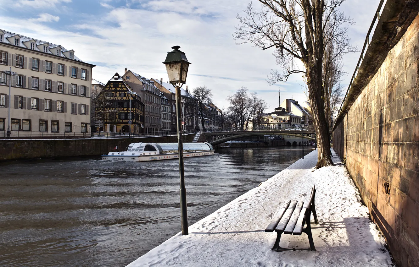 Фото обои зима, канал, strasbourg