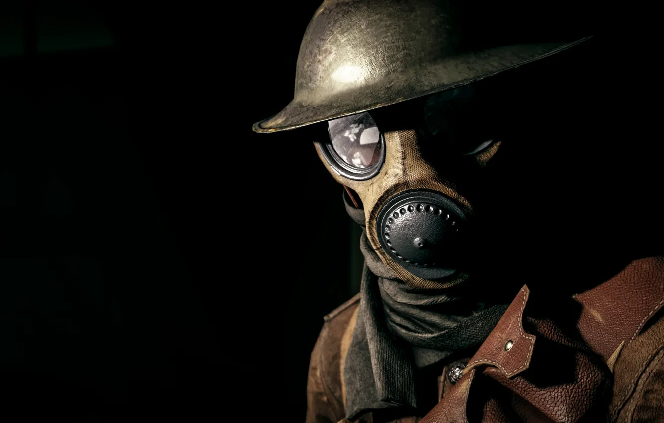 Фото обои солдат, противогаз, шлем, Electronic Arts, Battlefield 1