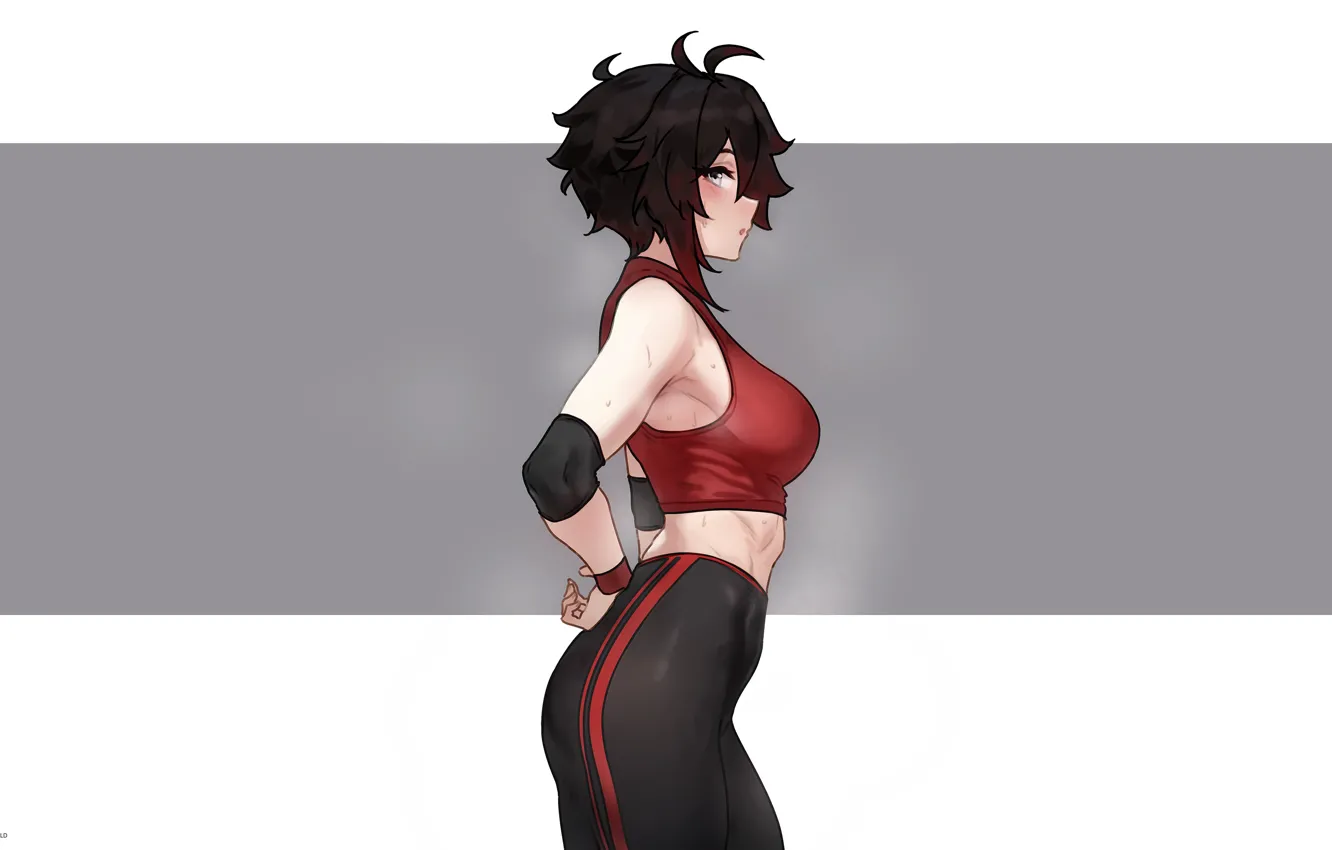 Фото обои short hair, sweat, dark hair, abs, RWBY, armpits, looking at viewer, blushing