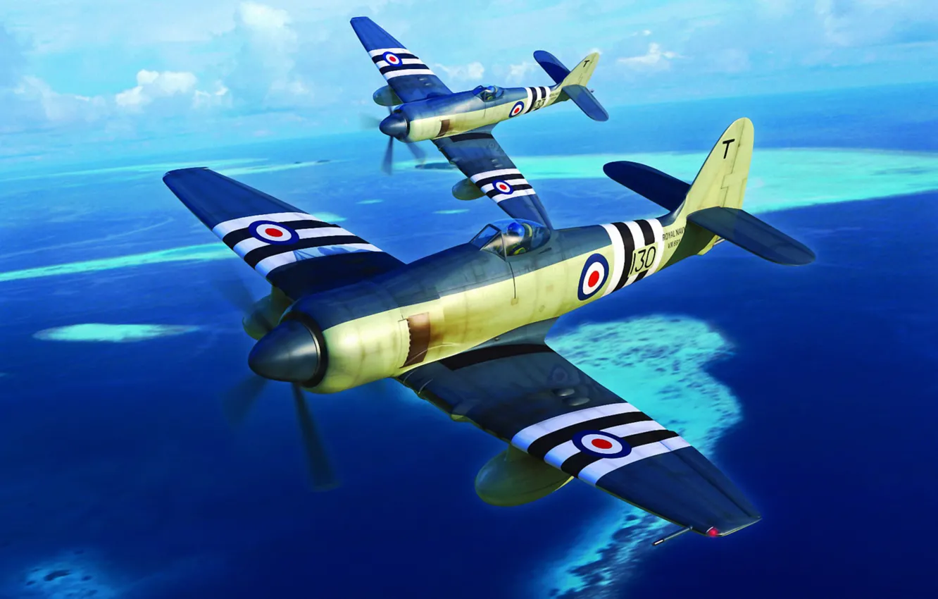 Фото обои war, art, airplane, painting, aviation, Hawker Sea Fury