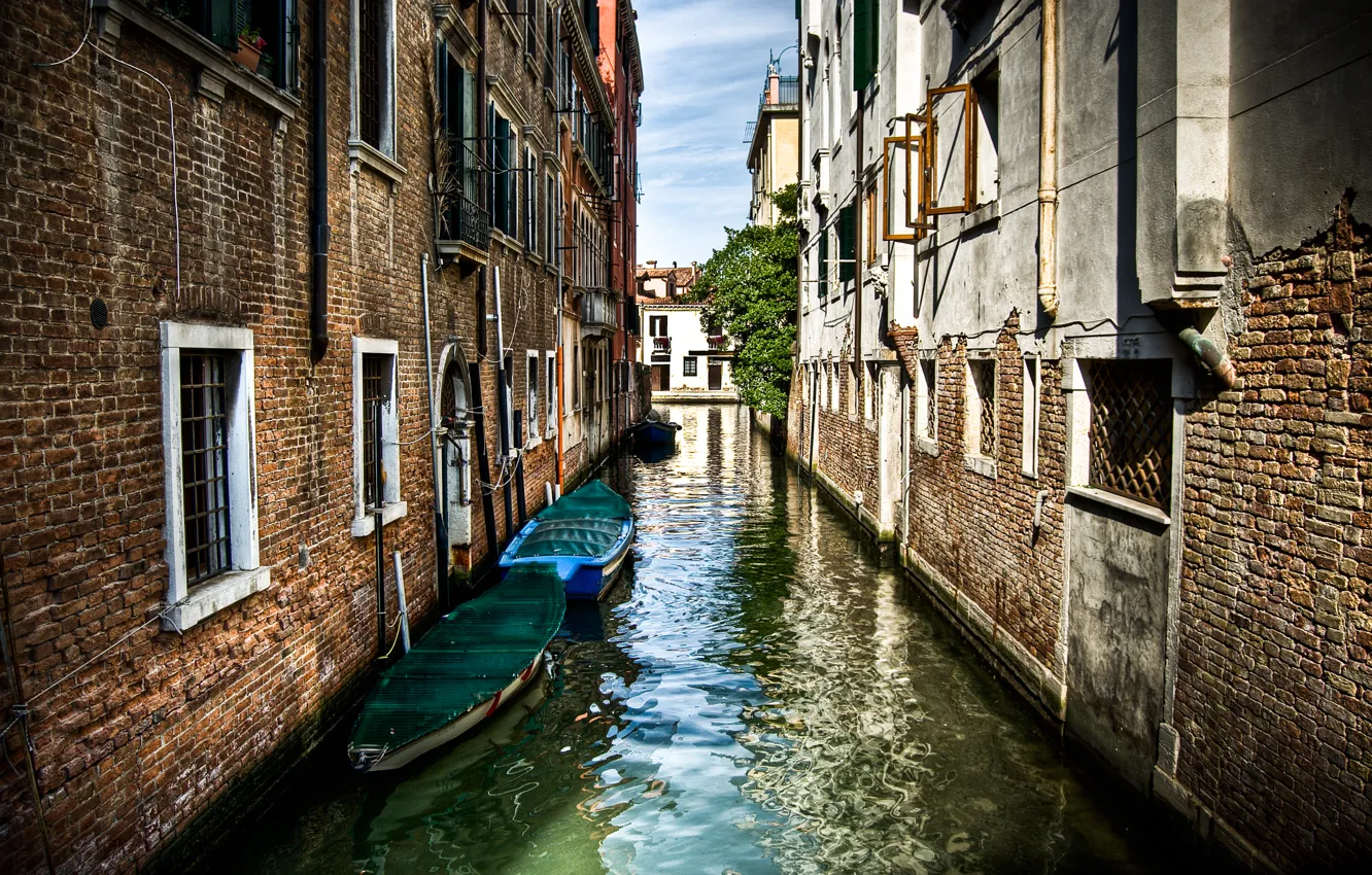 Фото обои улица, здания, лодки, Италия, Венеция, канал, Italy, street