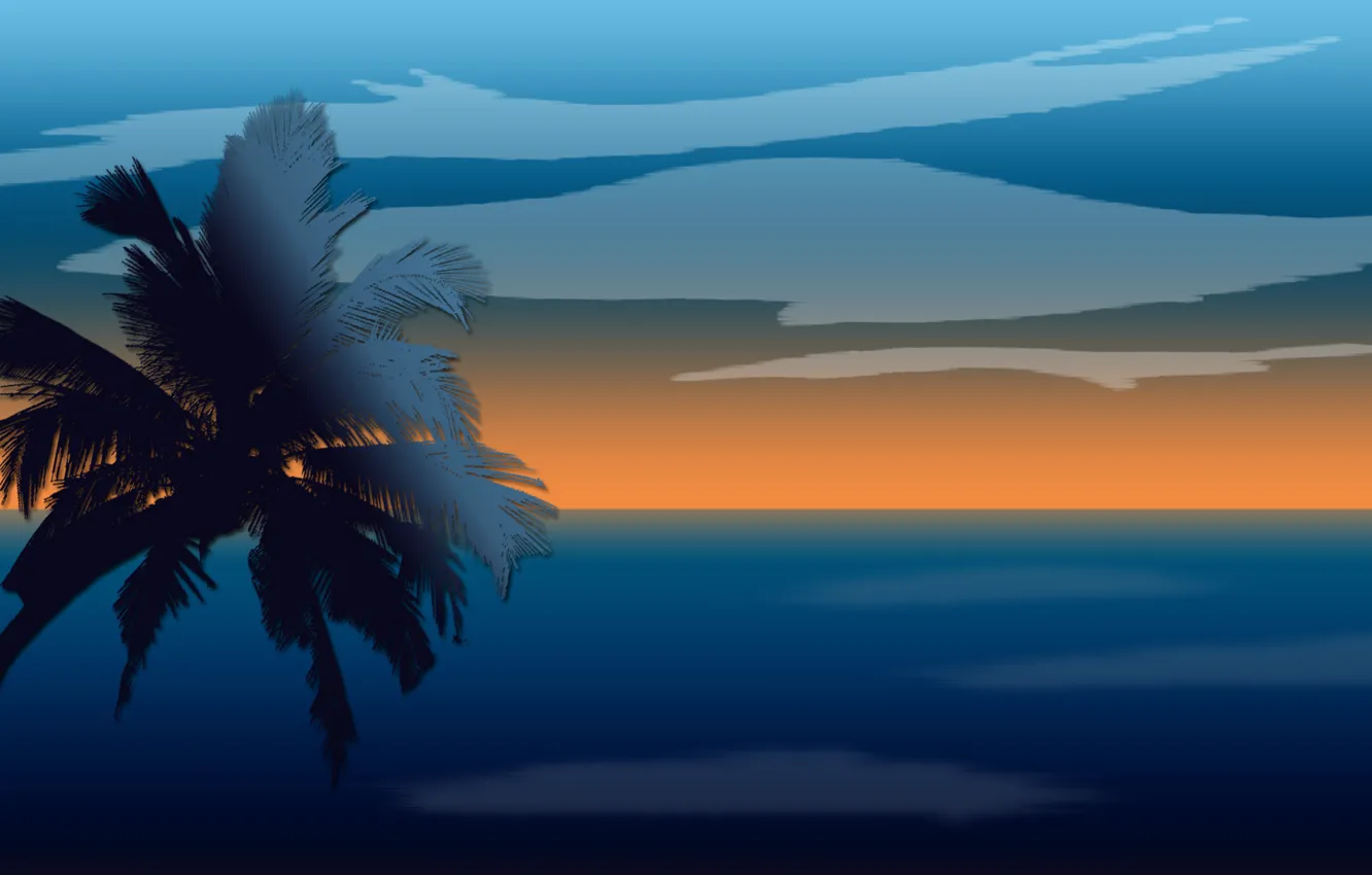 Фото обои море, пальма, Небо, горизонт, арт