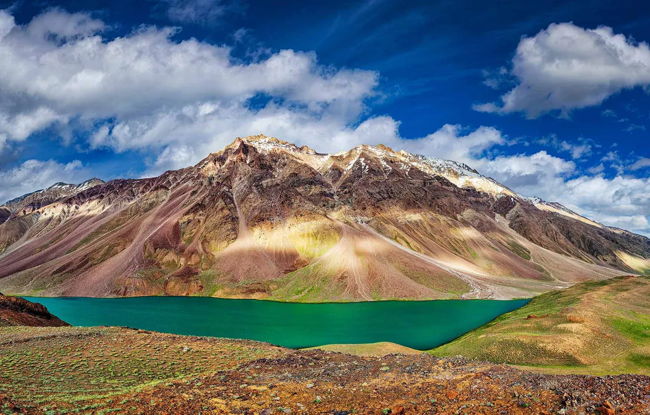 Фото обои горы, озеро, Индия, Chandra Taal