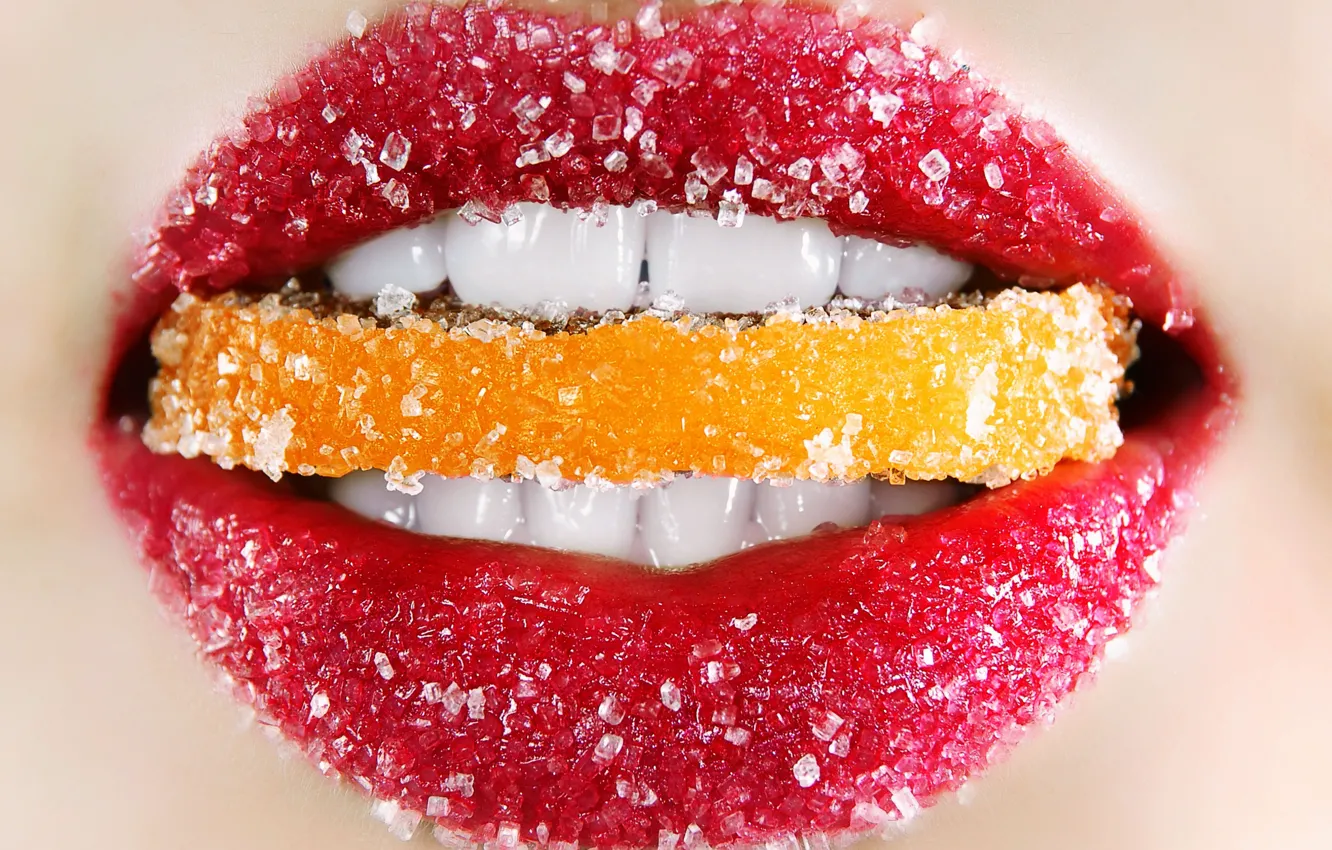 Фото обои макро, льдинки, помада, губы, красная, lips, Macro photo