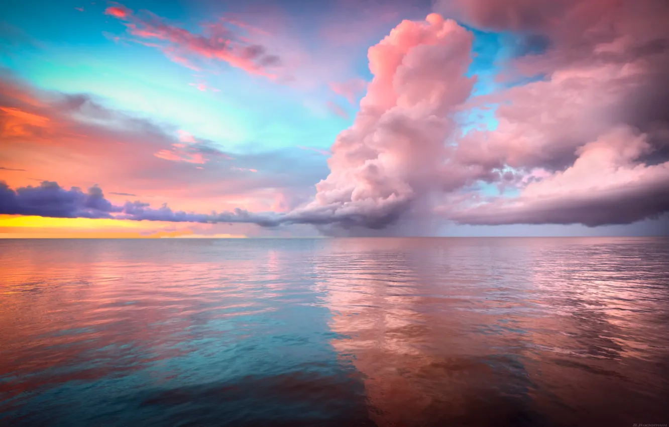 Фото обои небо, цвета, облака, закат, океан