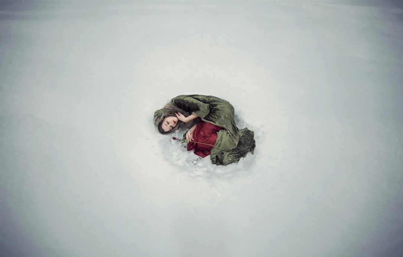 Фото обои девушка, снег, роза, ситуация, Personal Space
