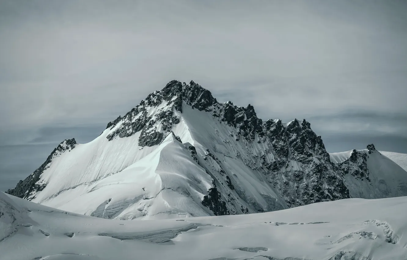 Фото обои Clouds, Winter, Mountain, Snow, Cold, High