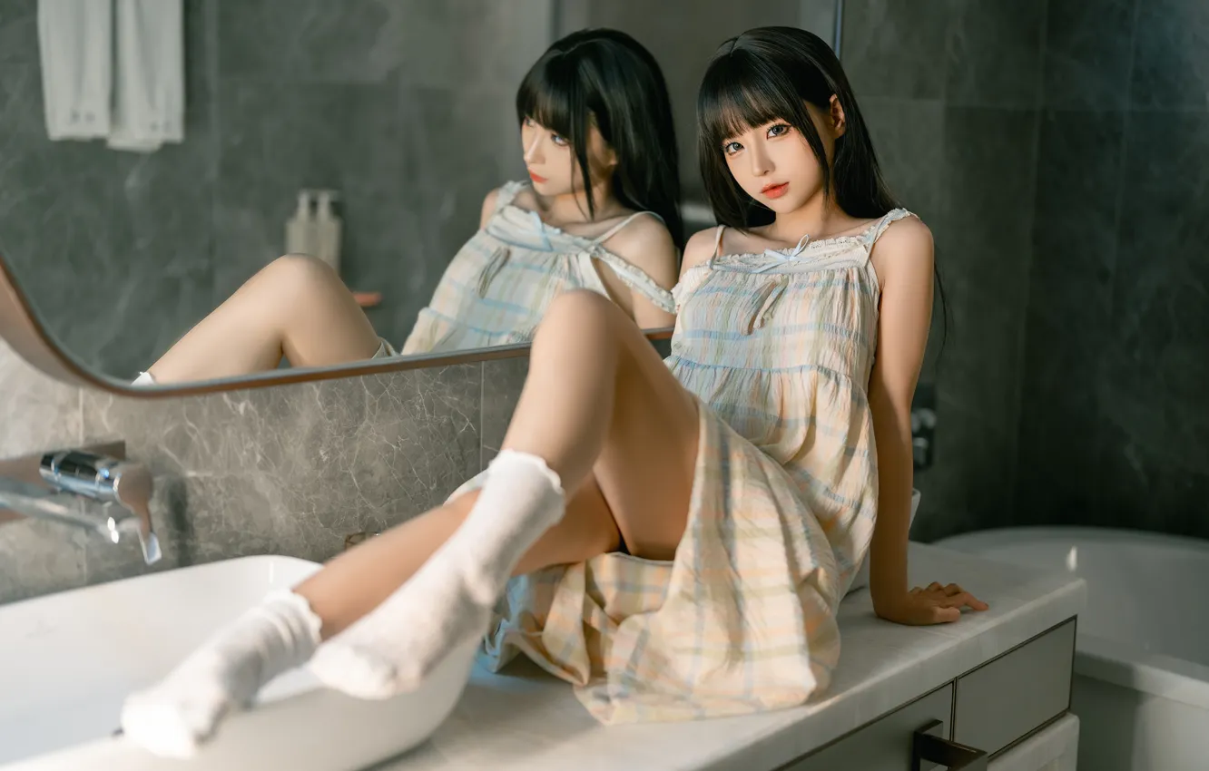 Фото обои ножки, азиатка, милашка, asian, сидя, красивая девочка, cutie, asian girls