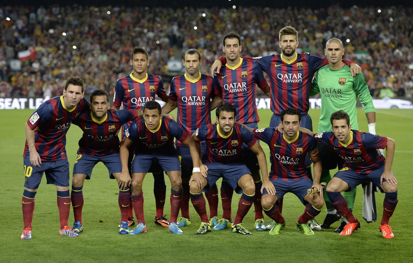 Фото обои Спорт, Футбол, Лионель Месси, Lionel Messi, Барселона, Хави, Давид Вилья, David Villa