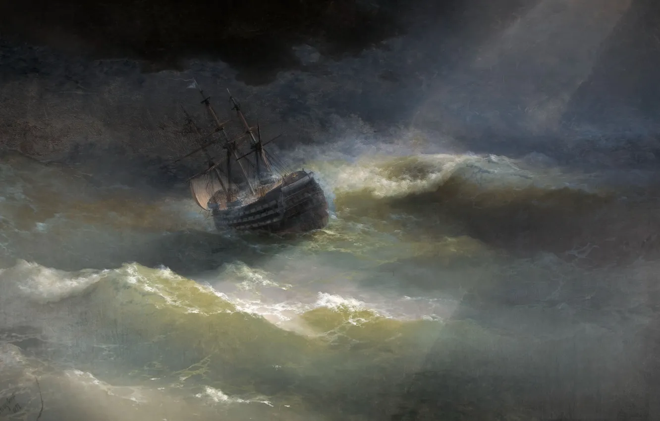 Фото обои картина, морской пейзаж, Иван Айвазовский, 1892, Корабль Императрица Мария во время шторма