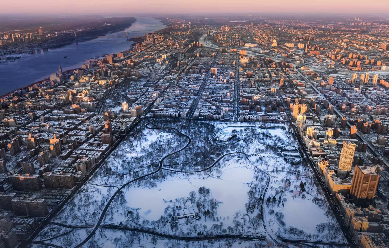 Фото обои зима, Нью-Йорк, панорама, США, Центральный парк