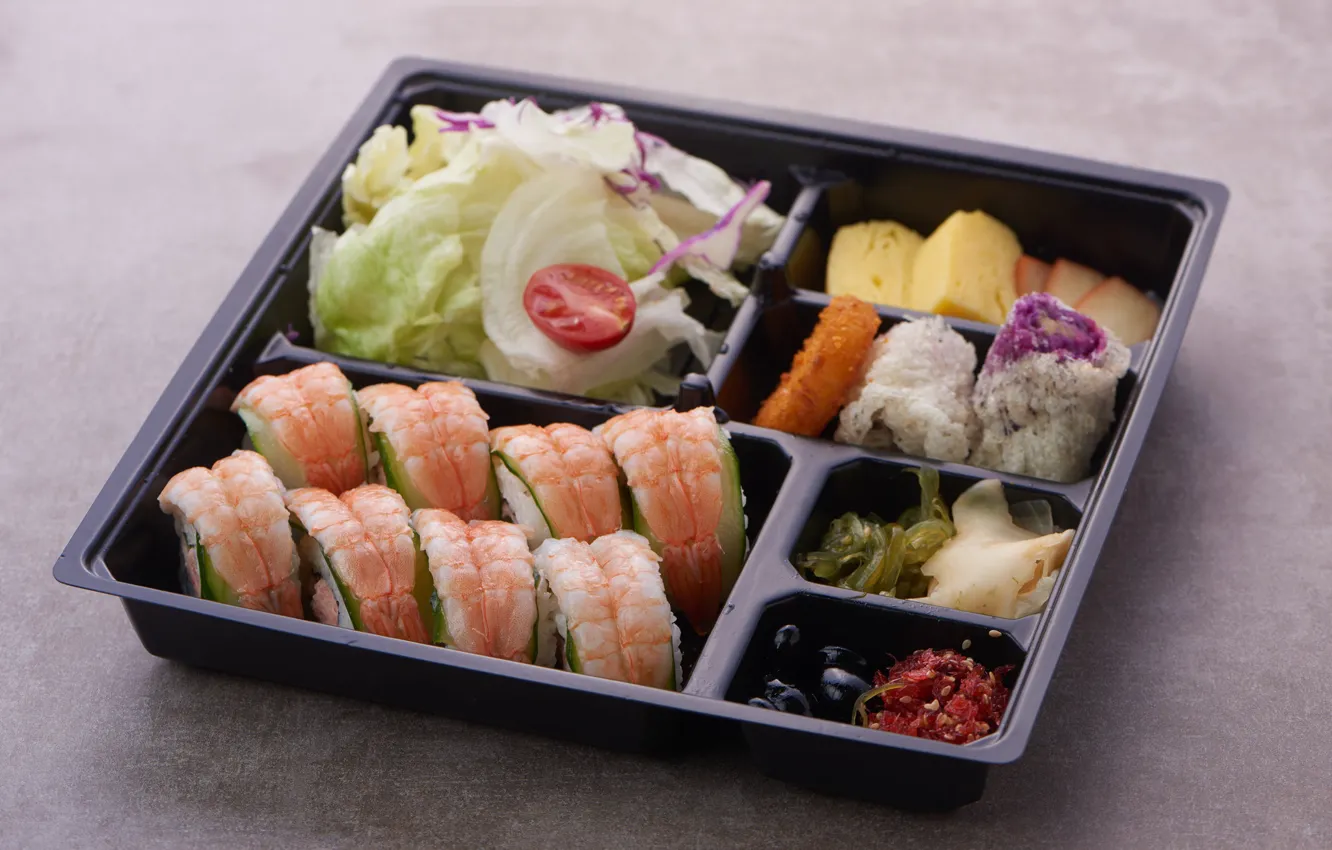 Фото обои рыба, овощи, суши, ассорти, тофу