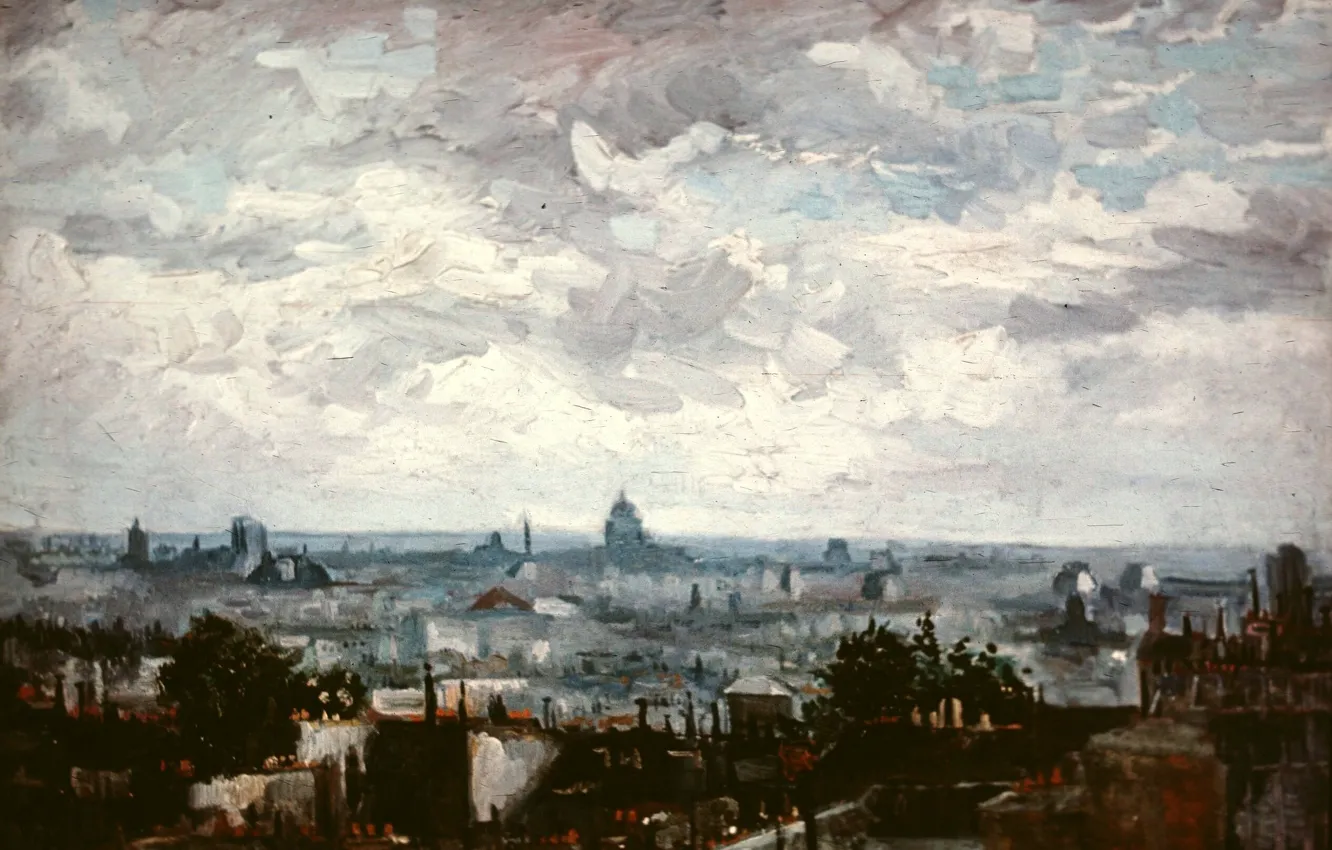 Фото обои Vincent van Gogh, View of the Roofs of Paris, вид города
