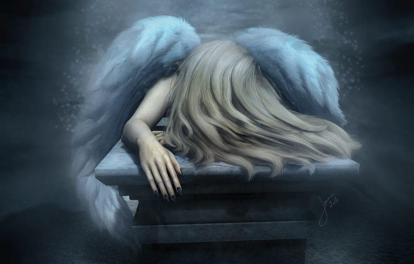 Фото обои грусть, настроение, волосы, крылья, ангел