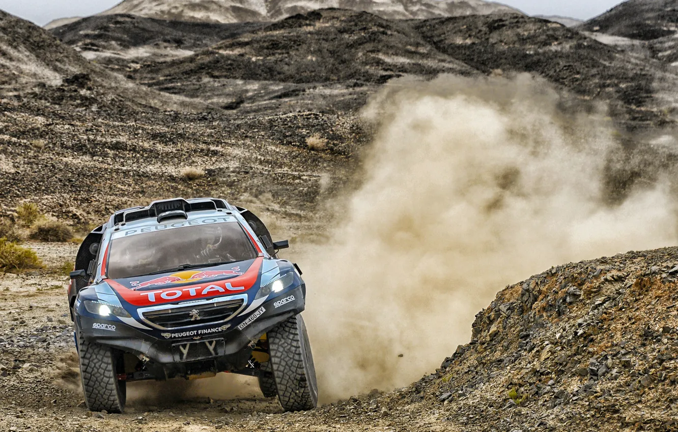 Фото обои 2008, Пыль, Пежо, Peugeot, Dakar, DKR, Baggy