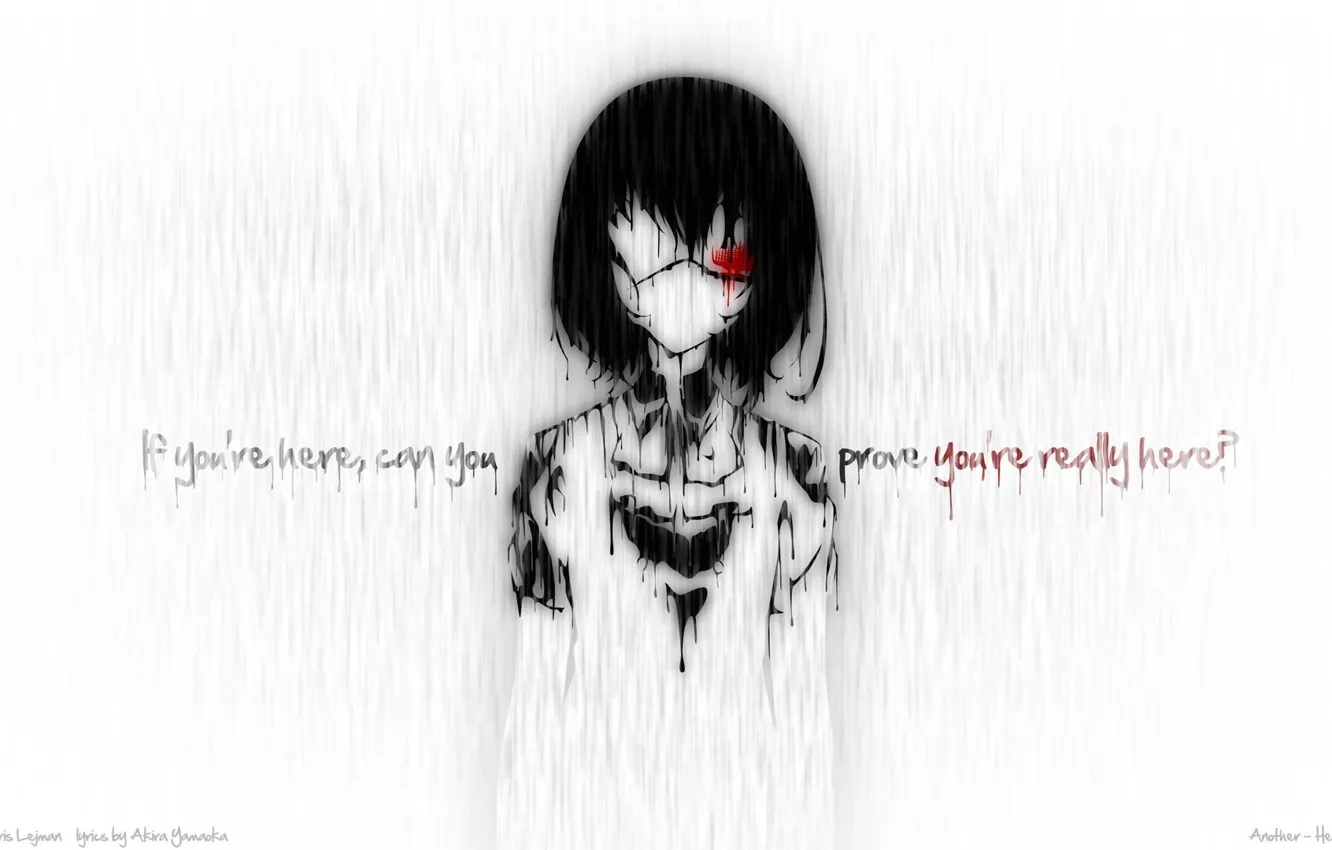 Фото обои грусть, дождь, настроение, краски, кровь, Девушка, повязка, цитата