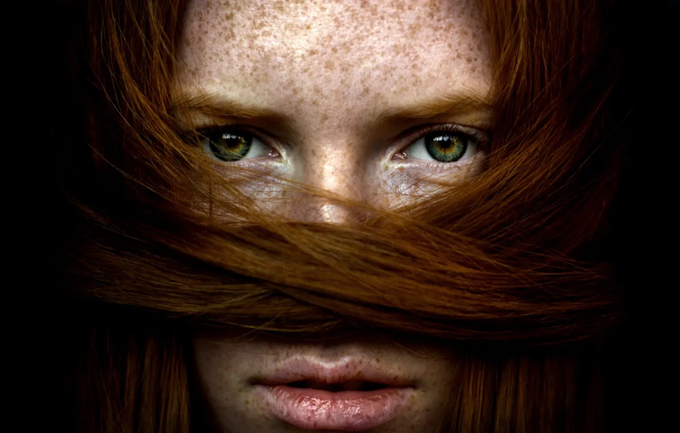 Фото обои глаза, девушка, волосы, рыжая
