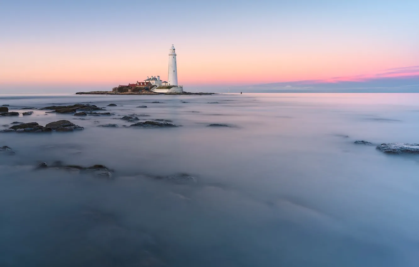 Фото обои England, Sea, St Mary's Lighthouse, Seascape, Tyneside