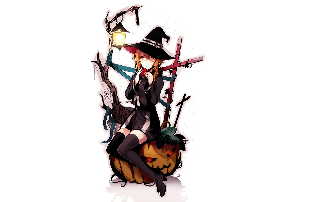 Фото обои девушка, фон, шляпа, ведьма, хеллоуин