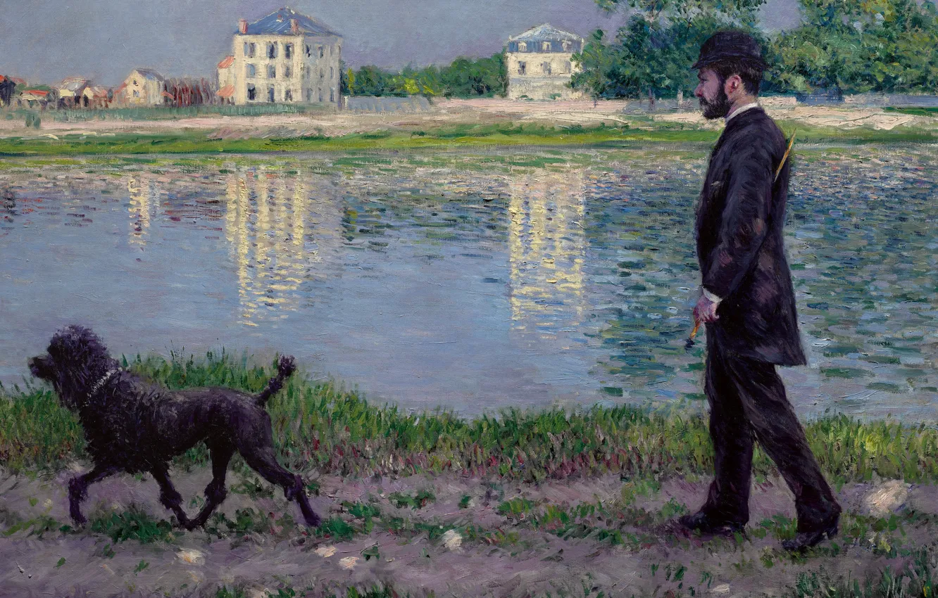 Фото обои французский живописец, Gustave Caillebotte, 1884, Гюстав Кайботт, French painter, oil on canvas, On the banks …