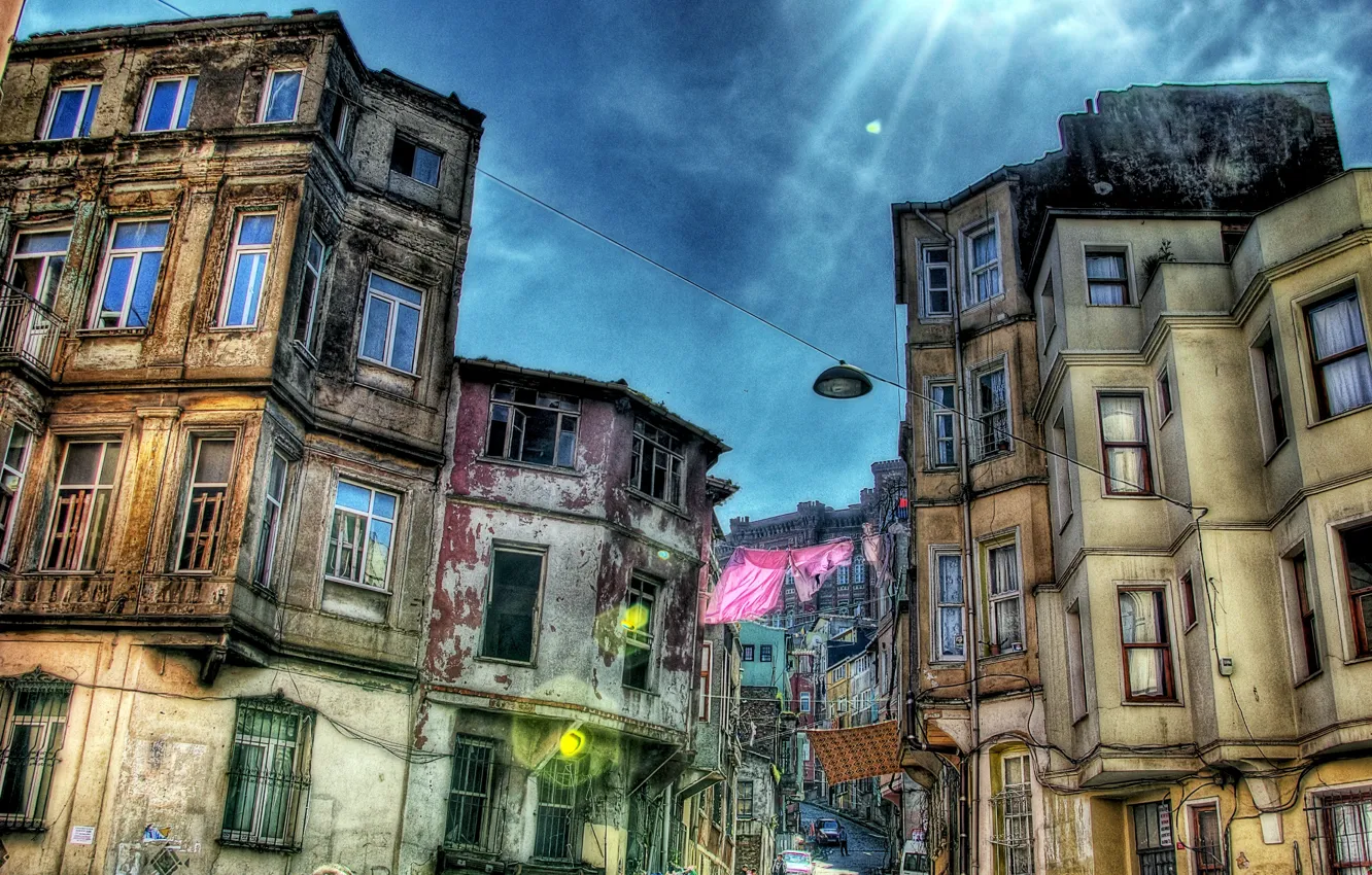 Фото обои HDR, Улочка, Стамбул, Турция, Street, Istanbul, Turkey, Old building