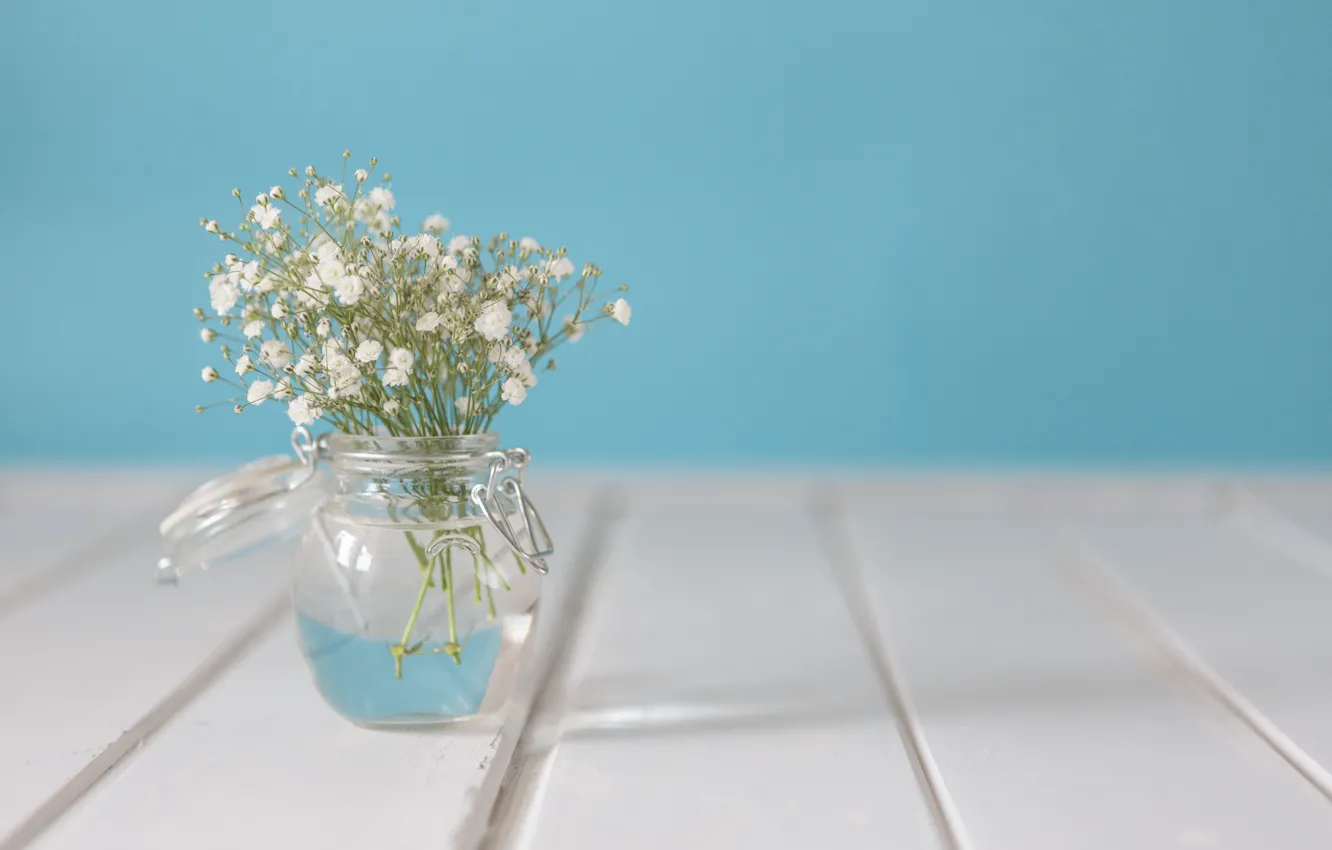 Фото обои цветы, букет, ваза, белые, with, flowers, vase
