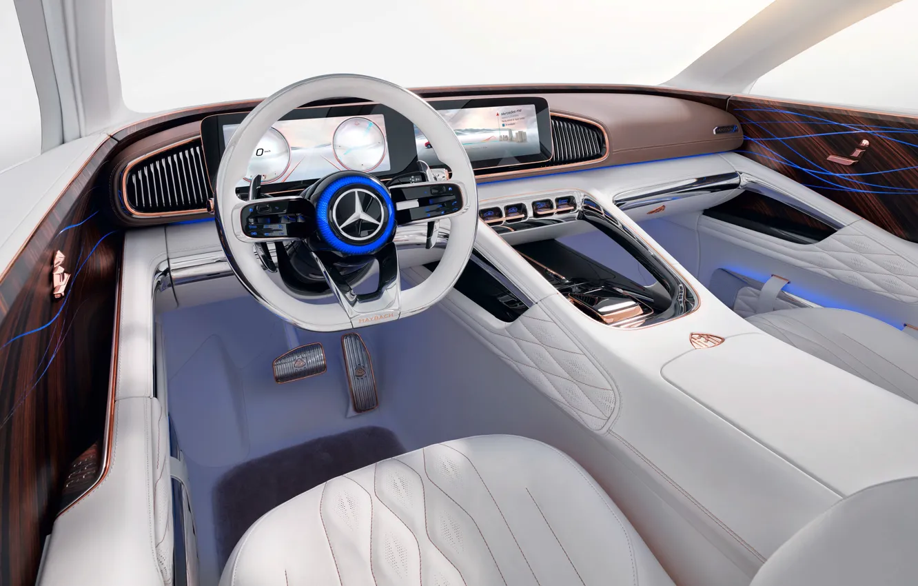 Фото обои Mercedes-Benz, руль, Vision, салон, 2018, Mercedes-Maybach, электрокроссовер, Ultimate Luxury