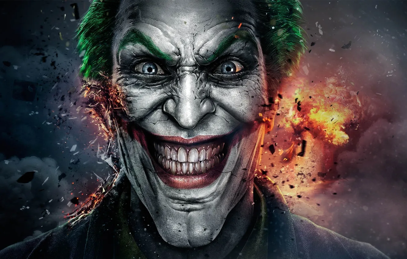 Фото обои лицо, улыбка, оскал, мужчина, joker, грим, Gods Among Us, Injustice