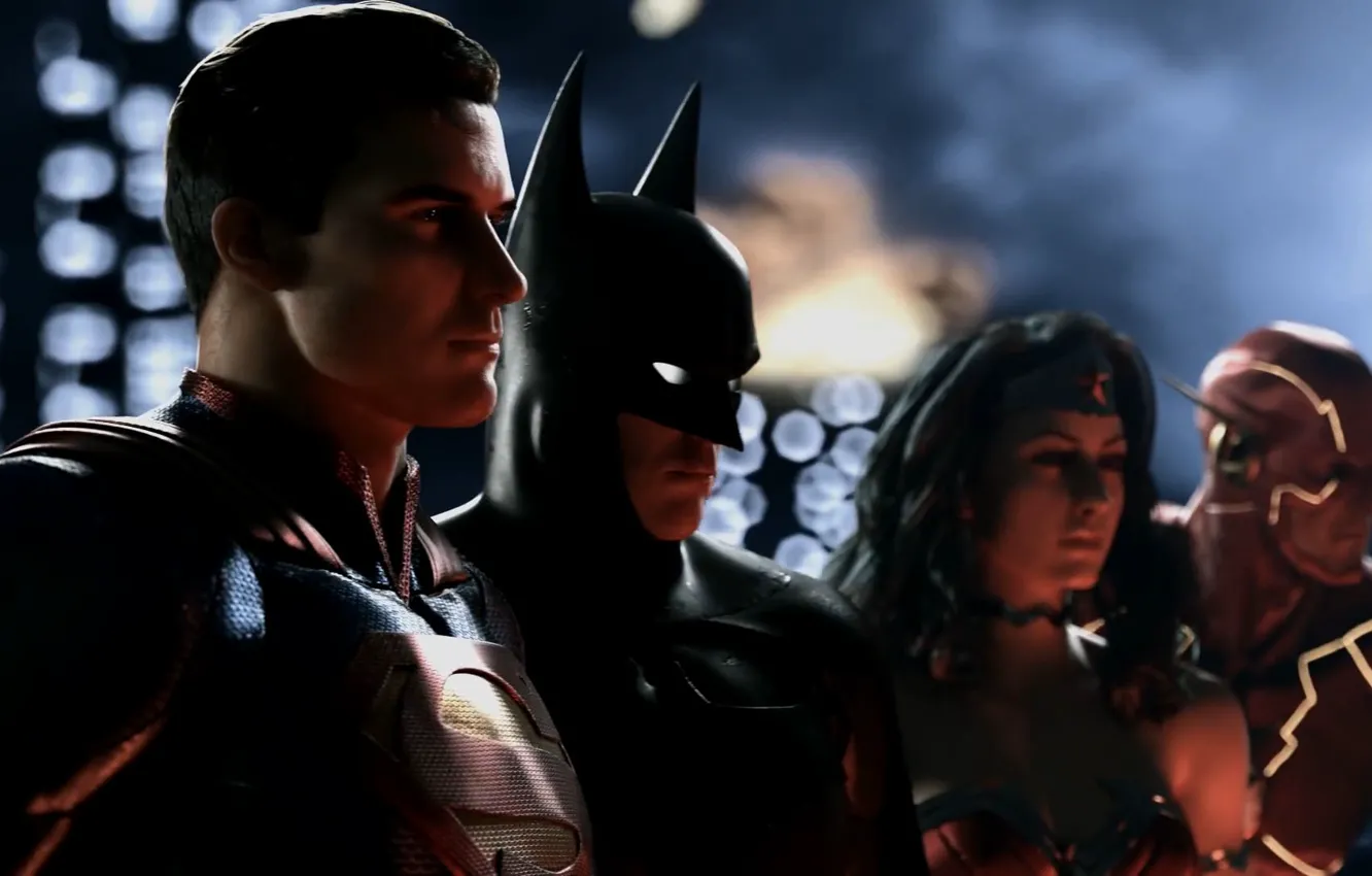 Фото обои Wonder Woman, Batman, Superman, Flash, Infinite Crisis