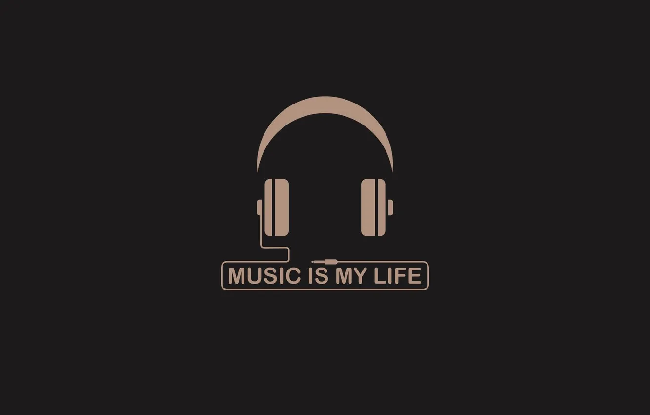 Обои надпись, минимализм, наушники, minimalism, headphones, тёмный фон ...