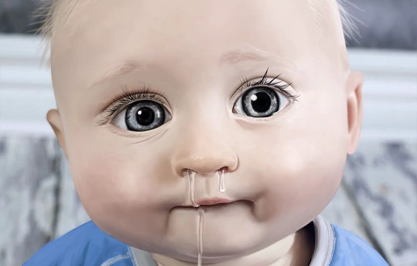 Фото обои глаза, рисунок, ребенок, малыш, губы, сопли