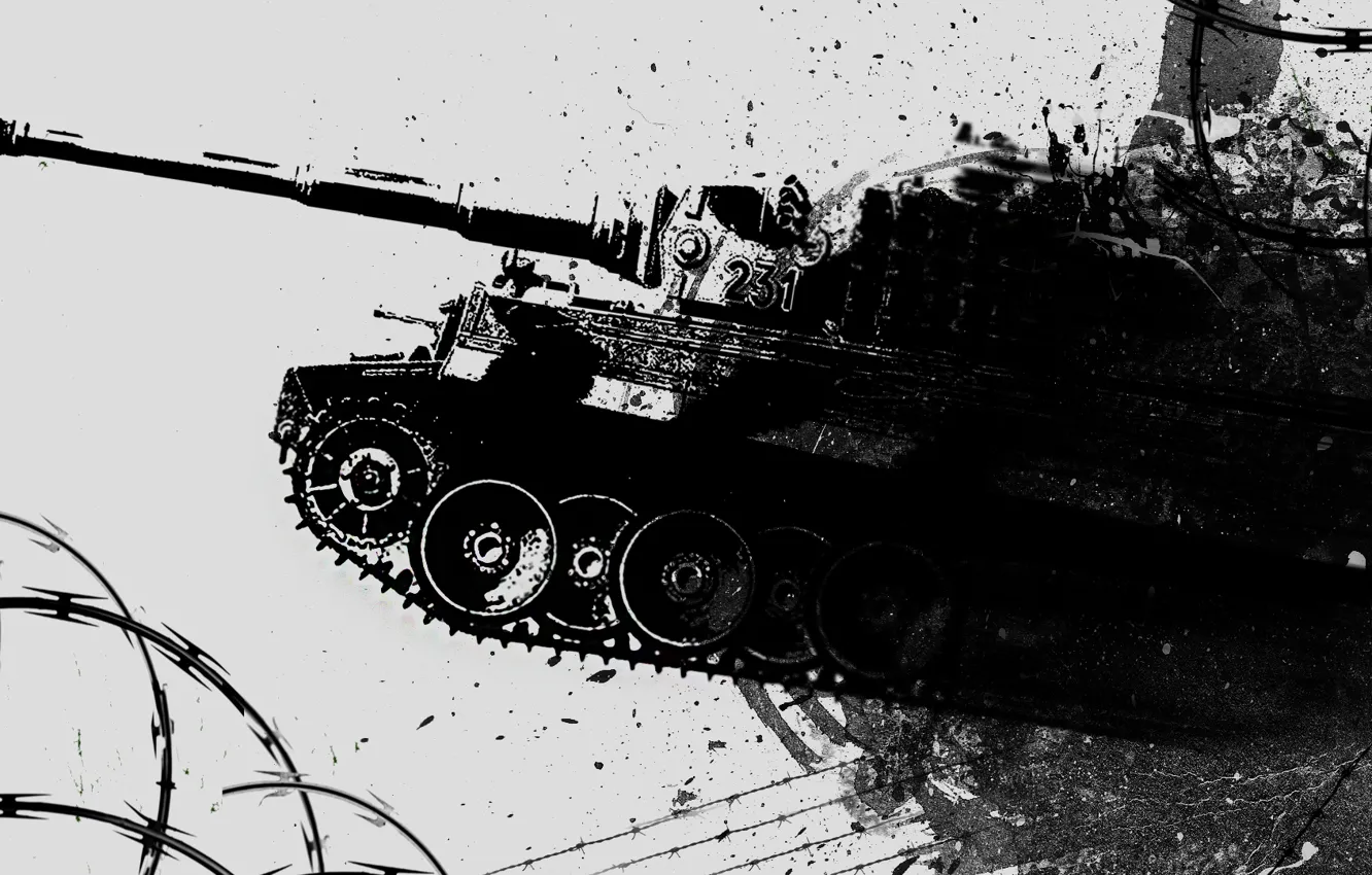 Фото обои стиль, обои, танк, tiger, WoT, warthunder, черно-белый.