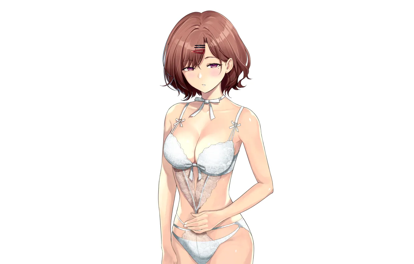 Фото обои girl, sexy, lingerie, cleavage, bodysuit, brown hair, boobs, anime
