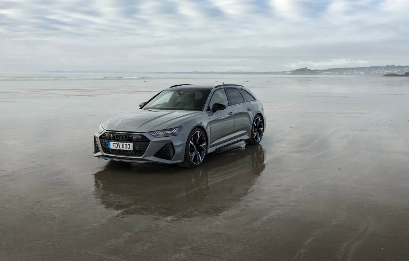 Фото обои Audi, берег, отлив, универсал, RS 6, 2020, 2019, V8 Twin-Turbo