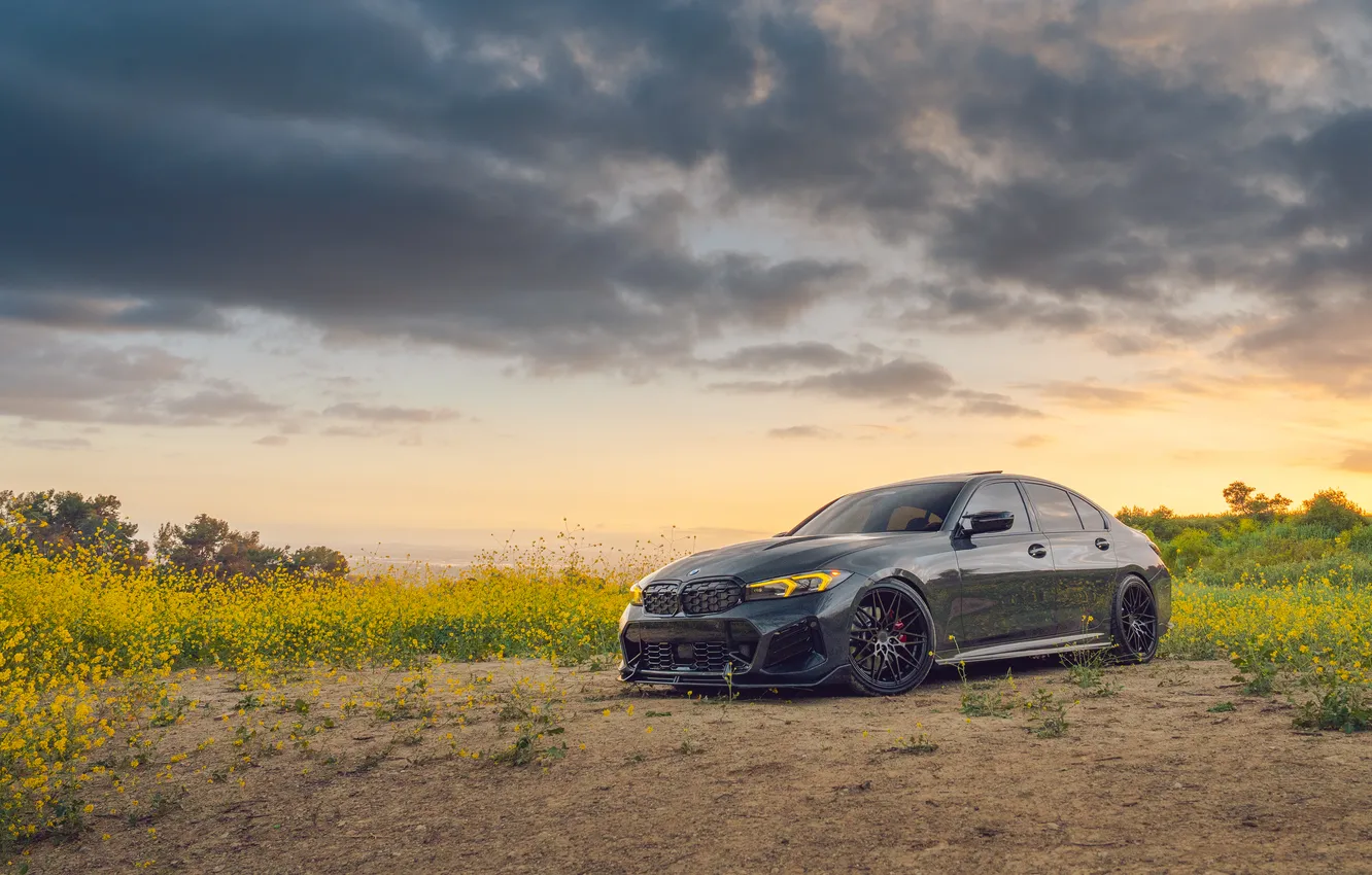 Фото обои BMW, Clouds, Grey, BMW M3, Yellow Light, Natture