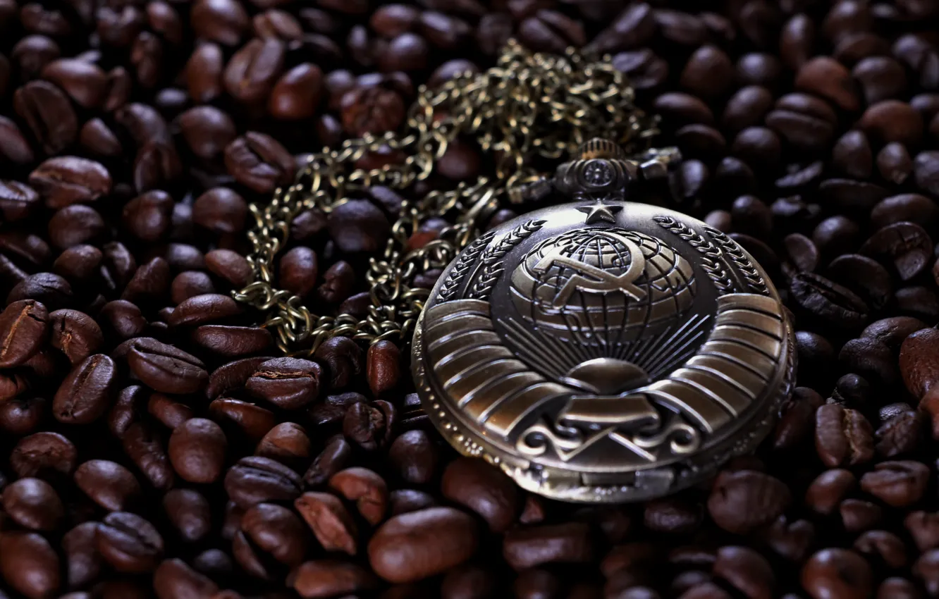 Фото обои обои, звезда, часы, кофе, СССР, герб СССР, часы карманные