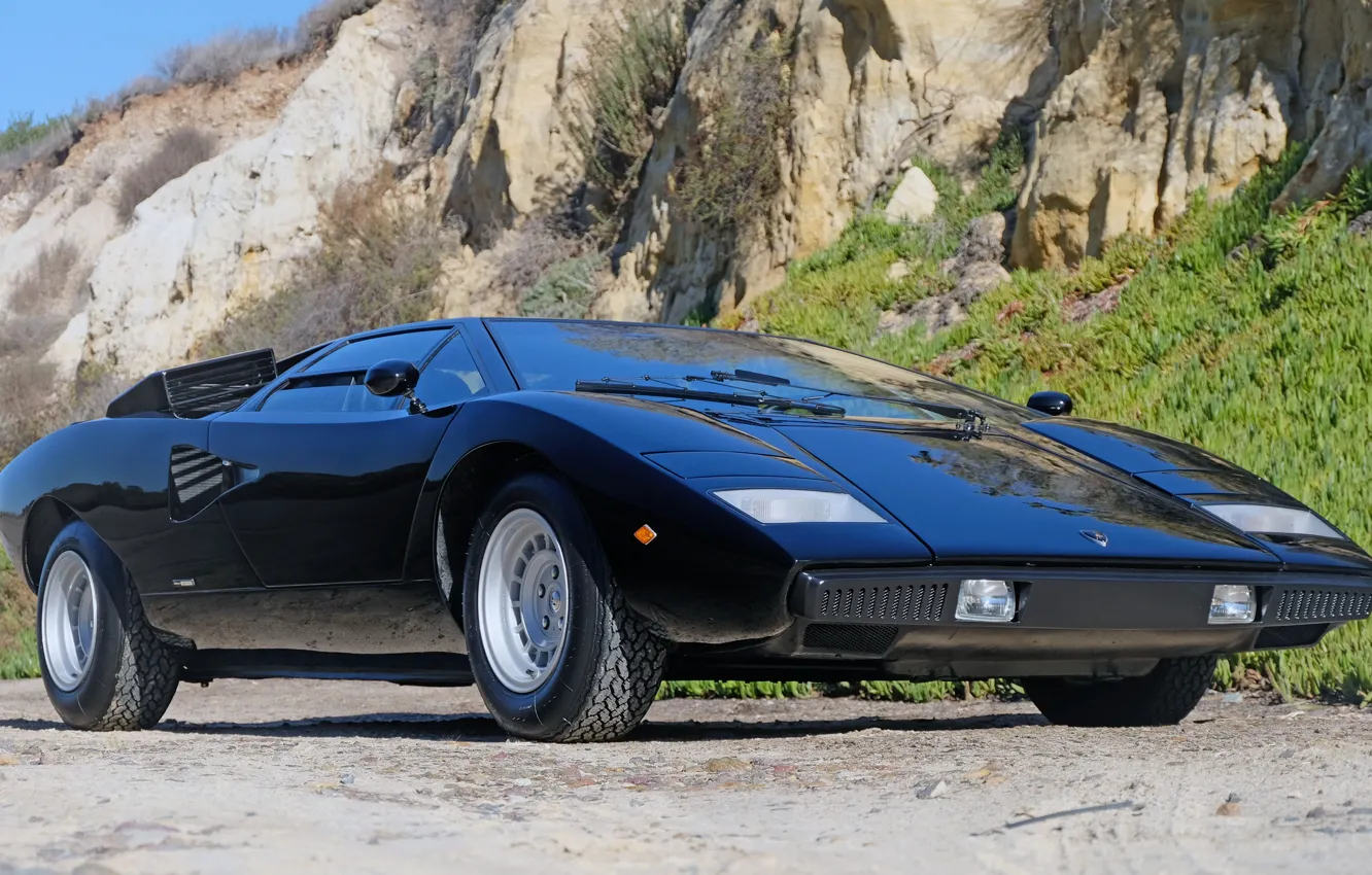 Фото обои чёрный, Lamborghini, вентиляция, суперкар, V12, Countach, 1975, воздухозаборники
