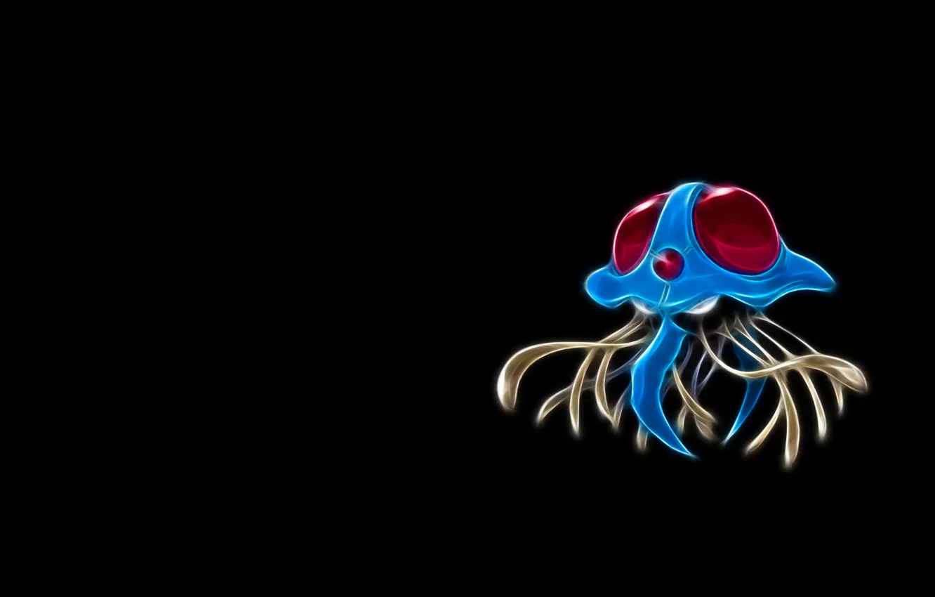 Фото обои синий, щупальца, когти, покемон, pokemon, неоновые линии, тентакруэль, tentacruel