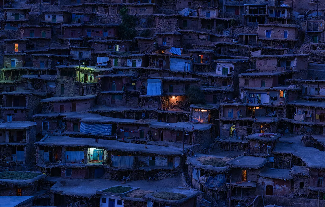 Фото обои дома, вечер, деревня, Иран, трущебы, Sar Aqa Seyyed