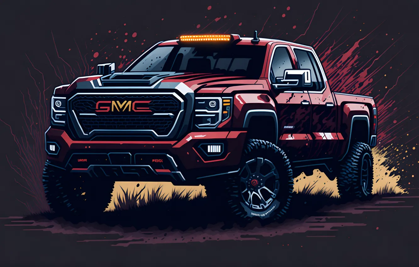 Фото обои cars, minimalism, art, red car, gmc sierra 2500hd