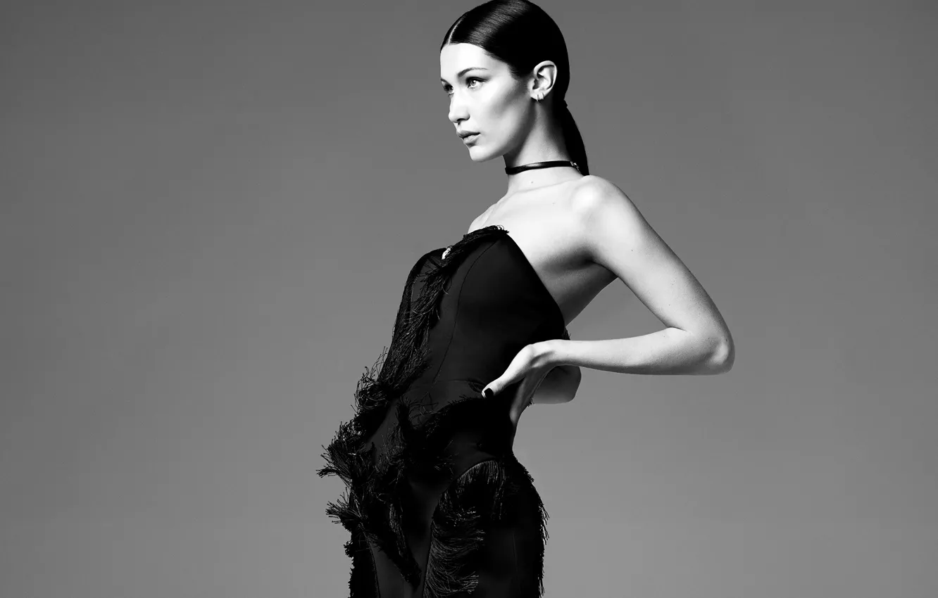 Фото обои девушка, модель, черно-белое, Bella Hadid