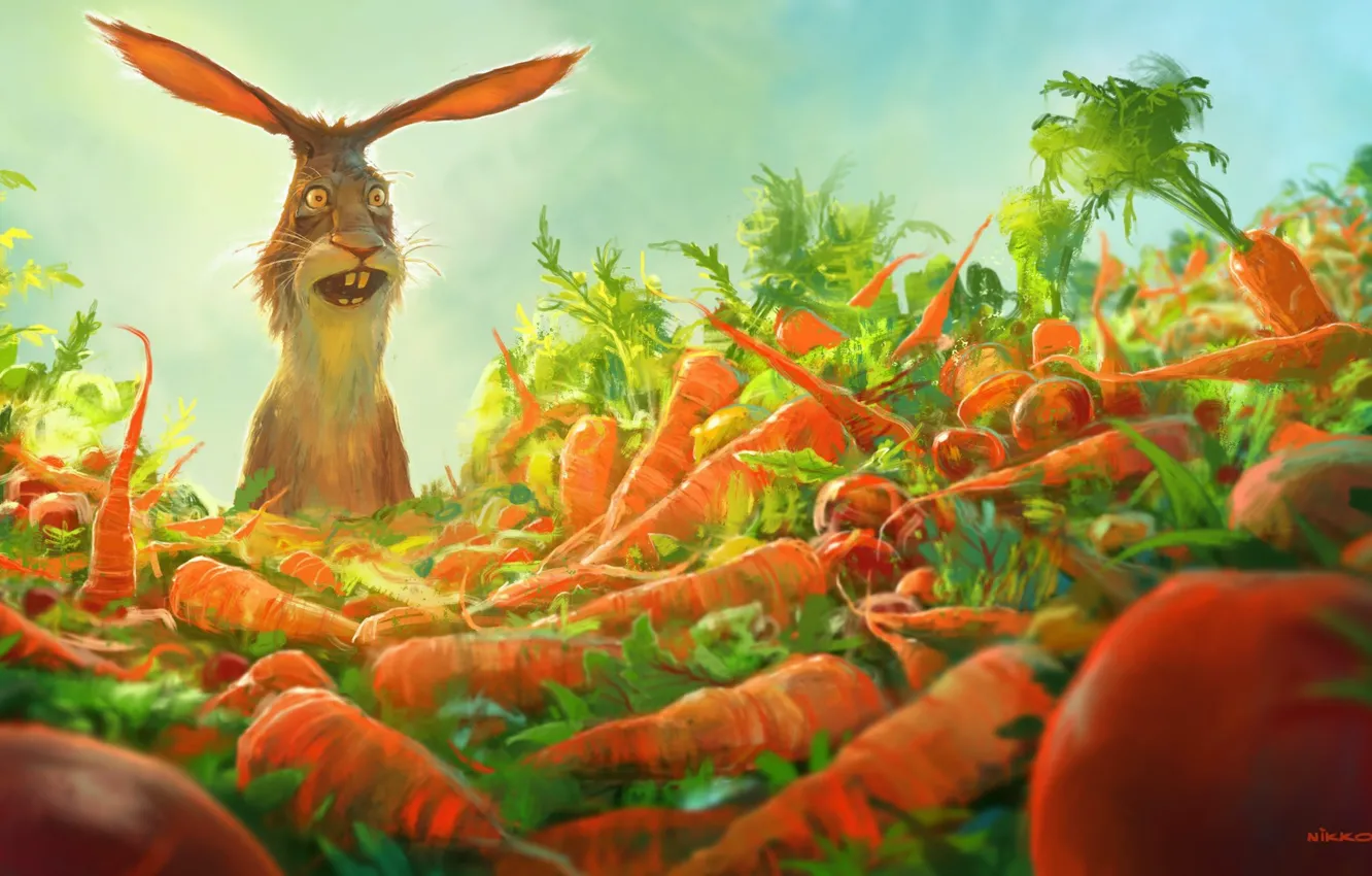 Фото обои радость, кролик, морковь, изумление, Watership down carrots