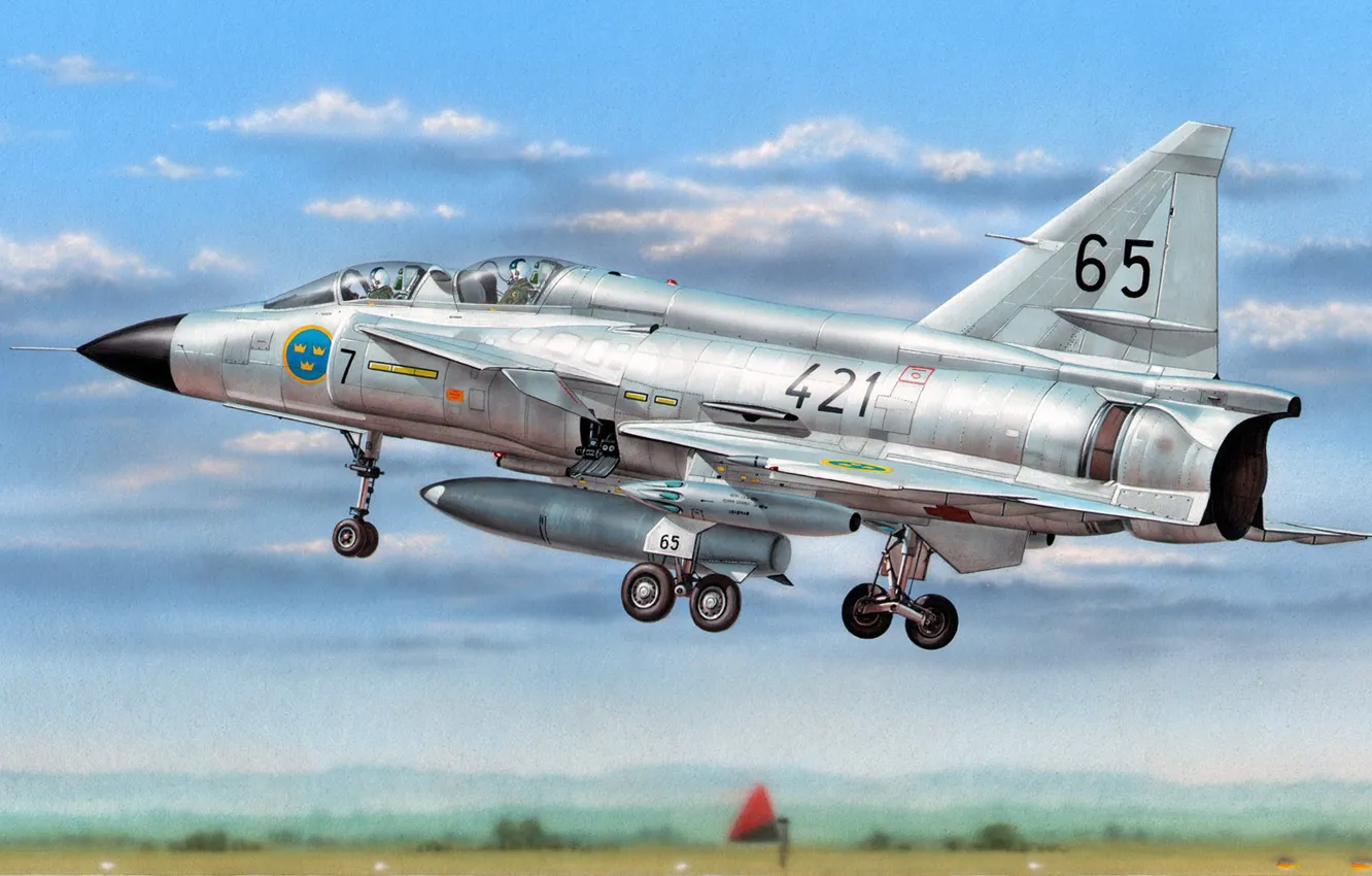 Фото обои третьего поколения, шведский многоцелевой истребитель, Saab 37, Viggen, учебно-тренировочный самолёт, ВВС Швеции, отличается от AJ-37 …