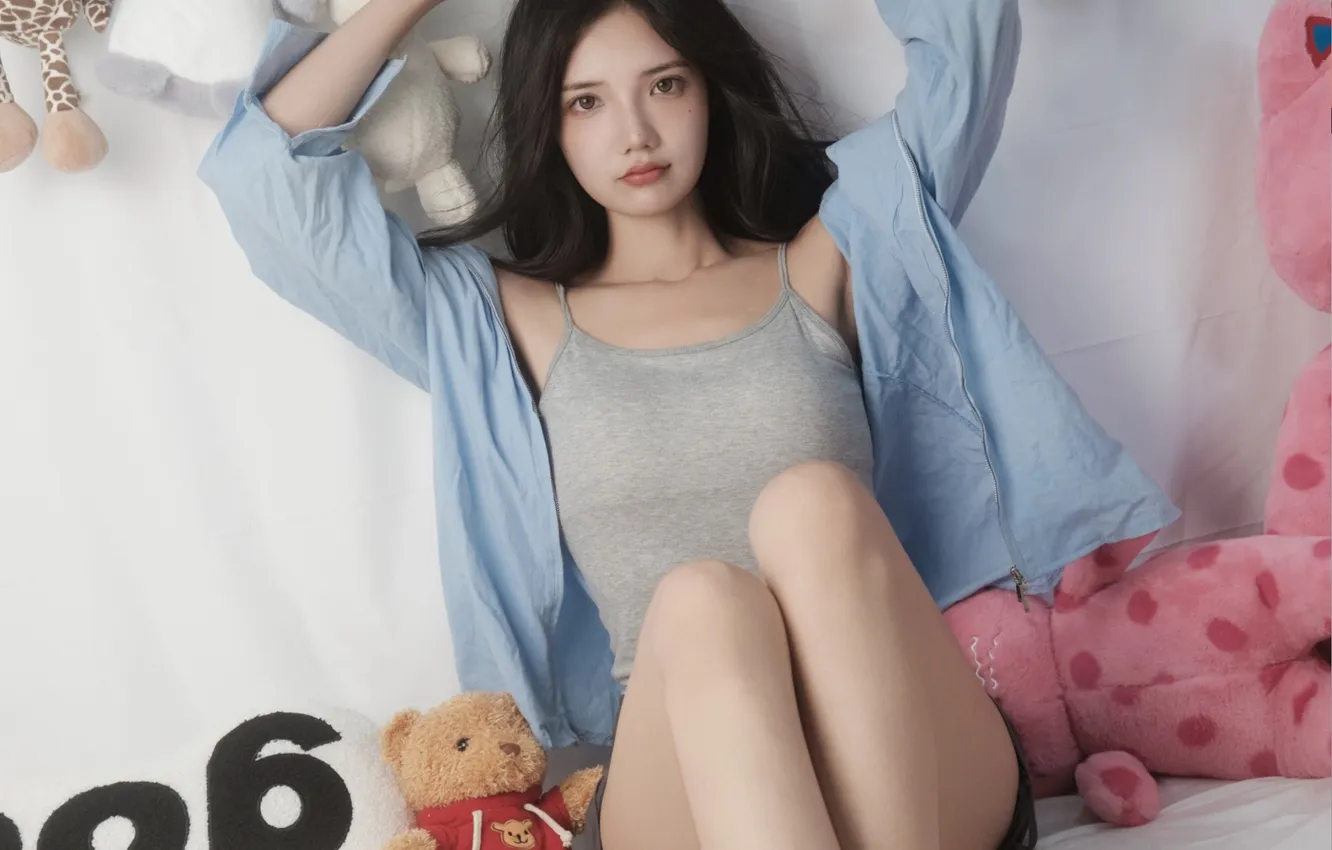 Фото обои Beautiful, Asian, Model, Bed, Woman, Cute, Pretty, Petite