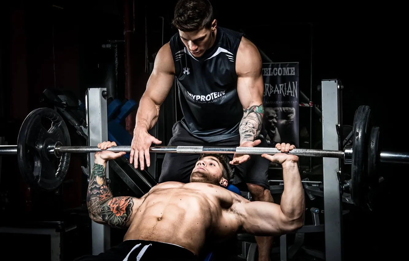 Фото обои татуировка, фитнес, muscle, мышцы, штанга, tattoo, тренировка, атлет
